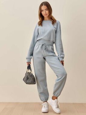 Reformation Light Blue Sweatshirt sweatpants set
